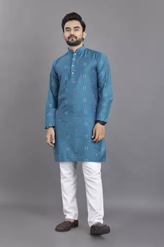 Blue weaving linen cotton straight kurta