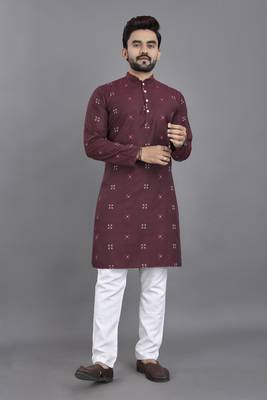 Purple weaving linen cotton straight kurta 1