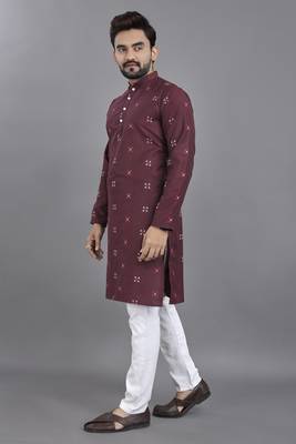 Purple weaving linen cotton straight kurta 2