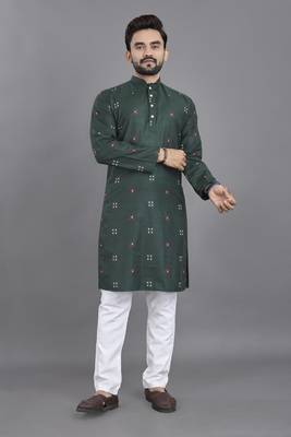 Green weaving linen cotton straight kurta 1