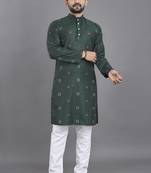 Green weaving linen cotton straight kurta