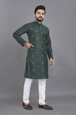 Green weaving linen cotton straight kurta 2