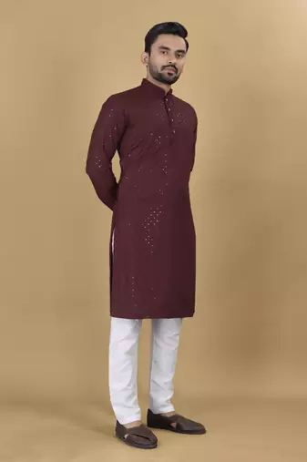 Maroon embroidered rayon straight kurta