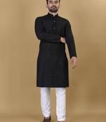 Black embroidered rayon straight kurta