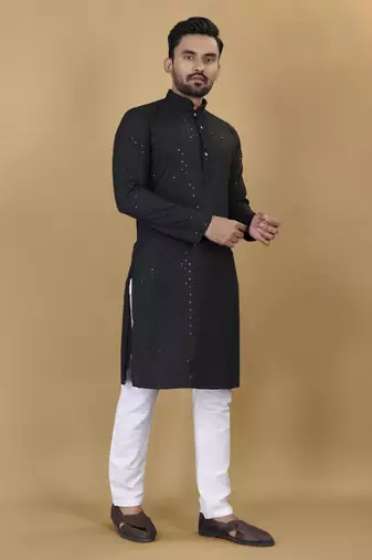 Black embroidered rayon straight kurta