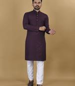 Purple embroidered rayon straight kurta
