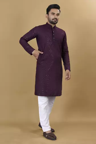 Purple embroidered rayon straight kurta