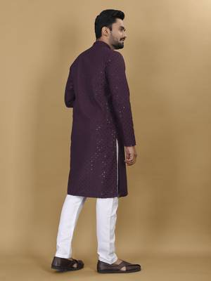Purple embroidered rayon straight kurta 3