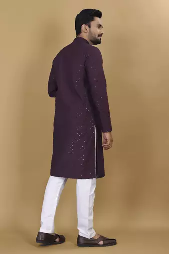 Purple embroidered rayon straight kurta