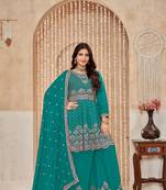 Green embroidered chinon silk semi stitched palazzo suit