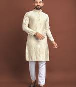 Cream Silk Traditional Kurta Pajama Set