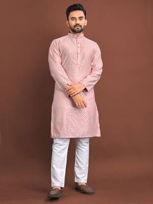 Pink embroidered silk straight kurta 1