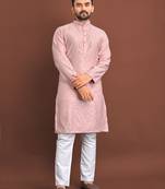 Pink embroidered silk straight kurta