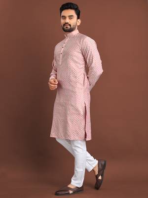 Pink embroidered silk straight kurta 2