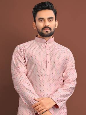 Pink embroidered silk straight kurta 3