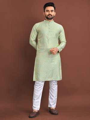 Light green embroidered silk straight kurta 1