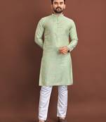 Light green embroidered silk straight kurta