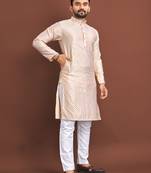 Peach embroidered silk straight kurta
