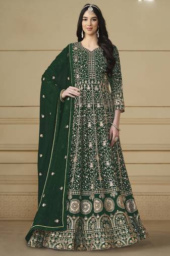 Designer green faux georgette embroidery anarkali suit