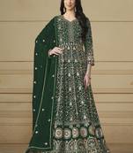 Designer green faux georgette embroidery anarkali suit