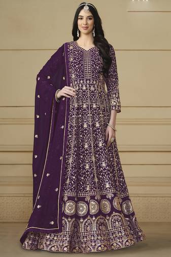 Designer violet faux georgette embroidery anarkali suit
