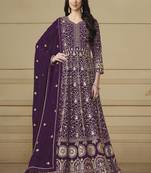 Designer violet faux georgette embroidery anarkali suit