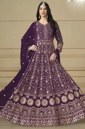 Designer violet faux georgette embroidery anarkali suit