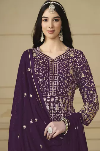 Designer violet faux georgette embroidery anarkali suit