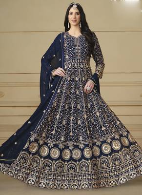 Designer navy blue faux georgette embroidery anarkali suit 3