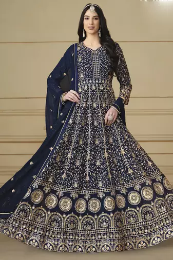Designer navy blue faux georgette embroidery anarkali suit