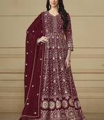 Designer maroon faux georgette embroidery anarkali suit