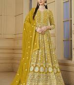 Designer yellow faux georgette embroidery anarkali suit