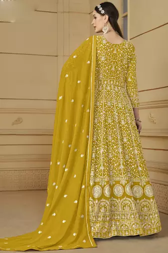 Designer yellow faux georgette embroidery anarkali suit