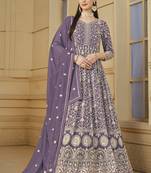 Designer lavender faux georgette embroidery anarkali suit
