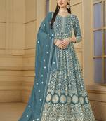 Designer grey faux georgette embroidery anarkali suit
