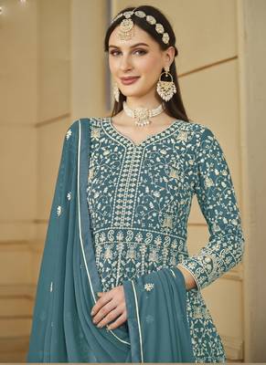 Designer grey faux georgette embroidery anarkali suit 3