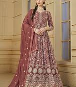 Designer dark peach faux georgette embroidery anarkali suit