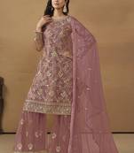 Onion pink net embroidered sharara suit