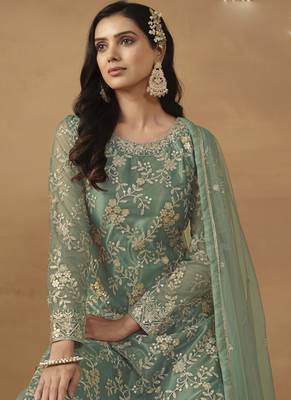 Light green net embroidered sharara suit 4