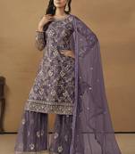 Purple net embroidered sharara suit