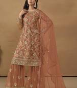 Orange net embroidered sharara suit