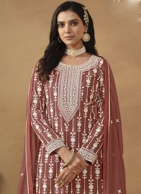 Designer brown faux georgette embroidery sharara suit 4