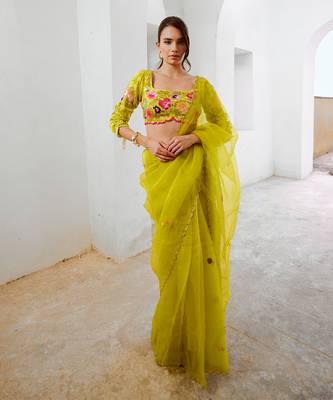 Gulbahar lemon green dil-bagh saree blouse set 1