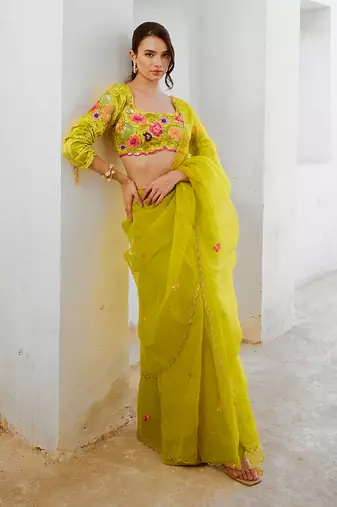Gulbahar lemon green dil-bagh saree blouse set