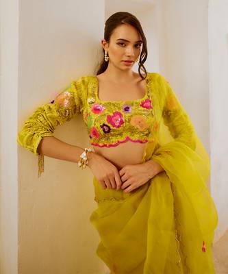 Gulbahar lemon green dil-bagh saree blouse set 3