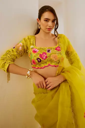 Gulbahar lemon green dil-bagh saree blouse set