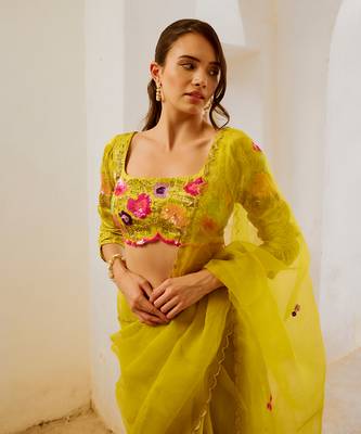 Gulbahar lemon green dil-bagh saree blouse set 4
