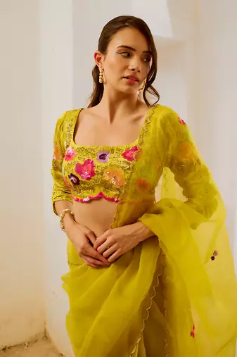 Gulbahar lemon green dil-bagh saree blouse set