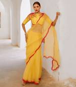 Gulbahar daisy yellow mimosa florgeous saree blouse set