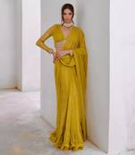 lemon green gulnasheen jugnu drape saree blouse set